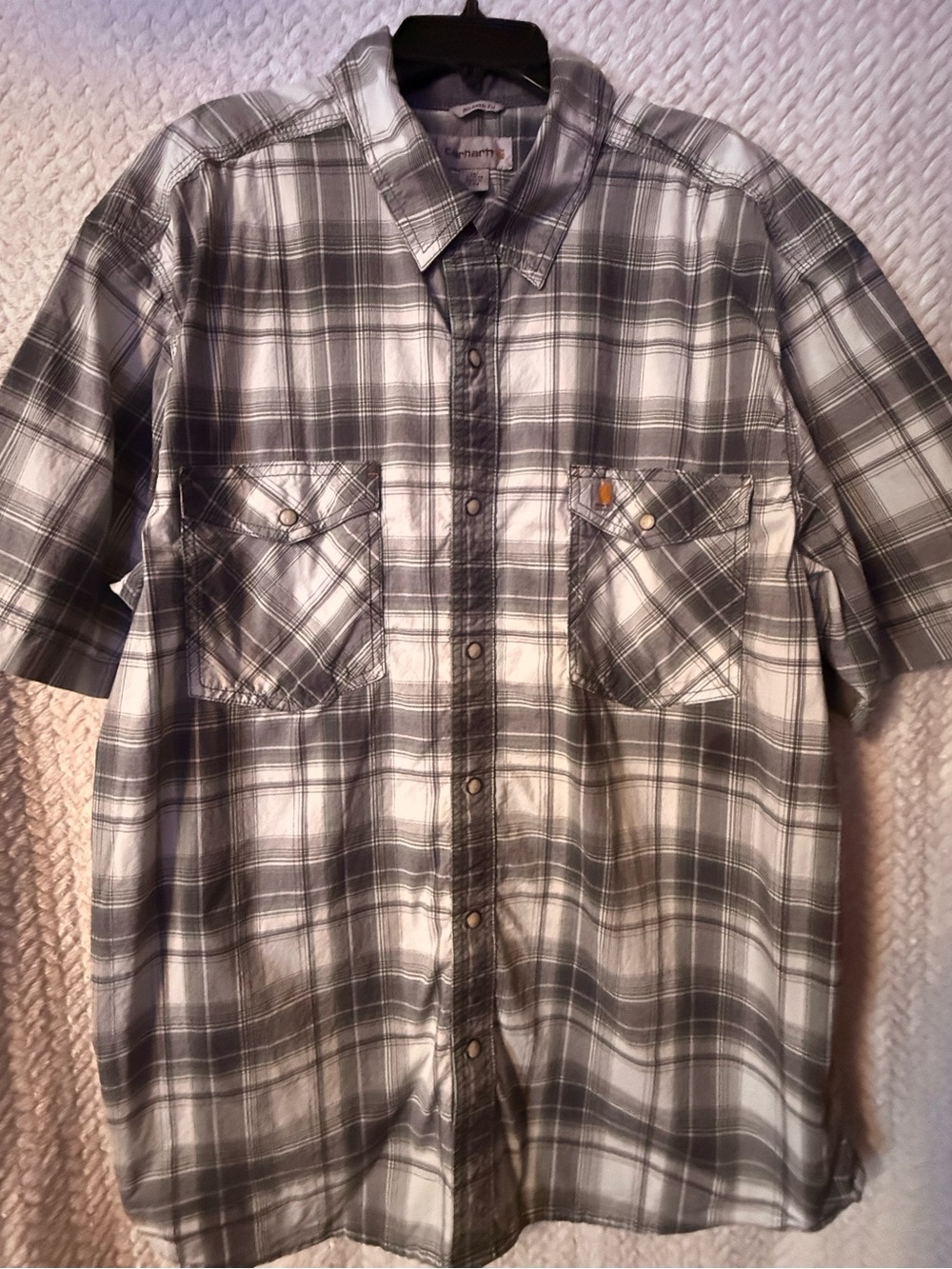 CarharttMen's Black & Gray Plaid Short-Sleeve Shirt - Casual Workwear #Carhartt